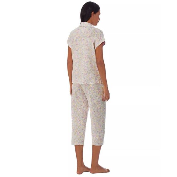 New! RALPH LAUREN Women's Floral 2-Piece Knit Pajamas PJ Set Top Capri Pants MED - Picture 3 of 3